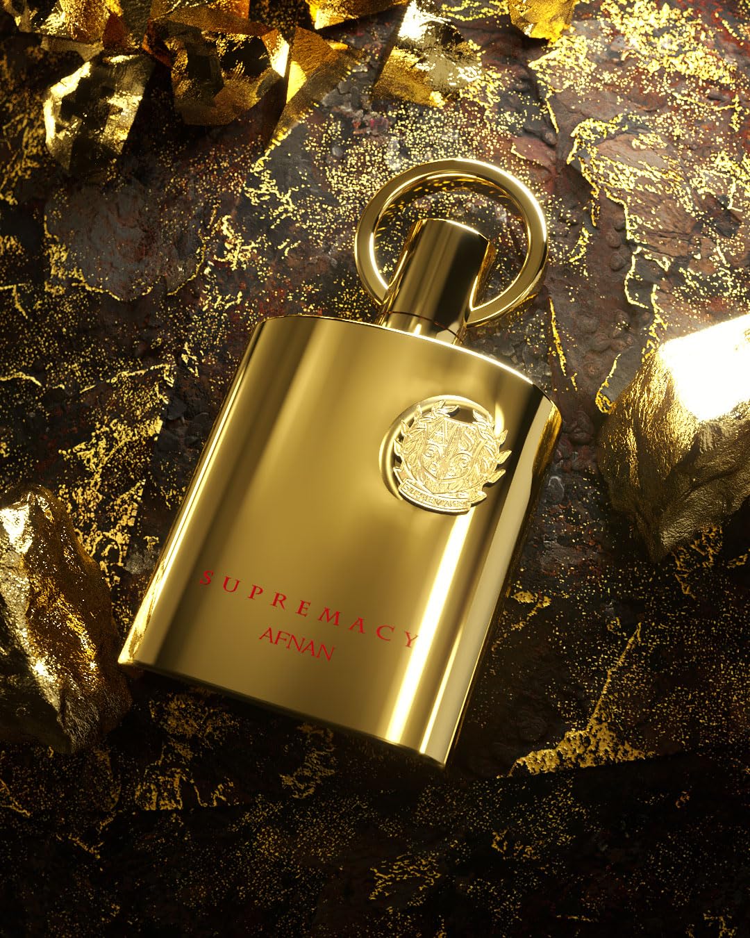 Afnan Supremacy Gold spray mist captured mid-dispense for daily wear