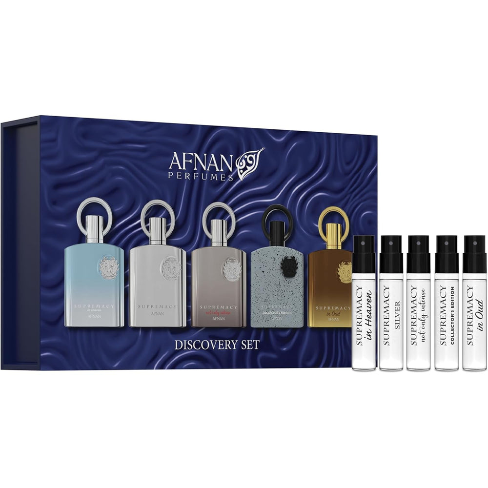 Afnan Supremacy Homme discovery kit front view for travel and gifting.