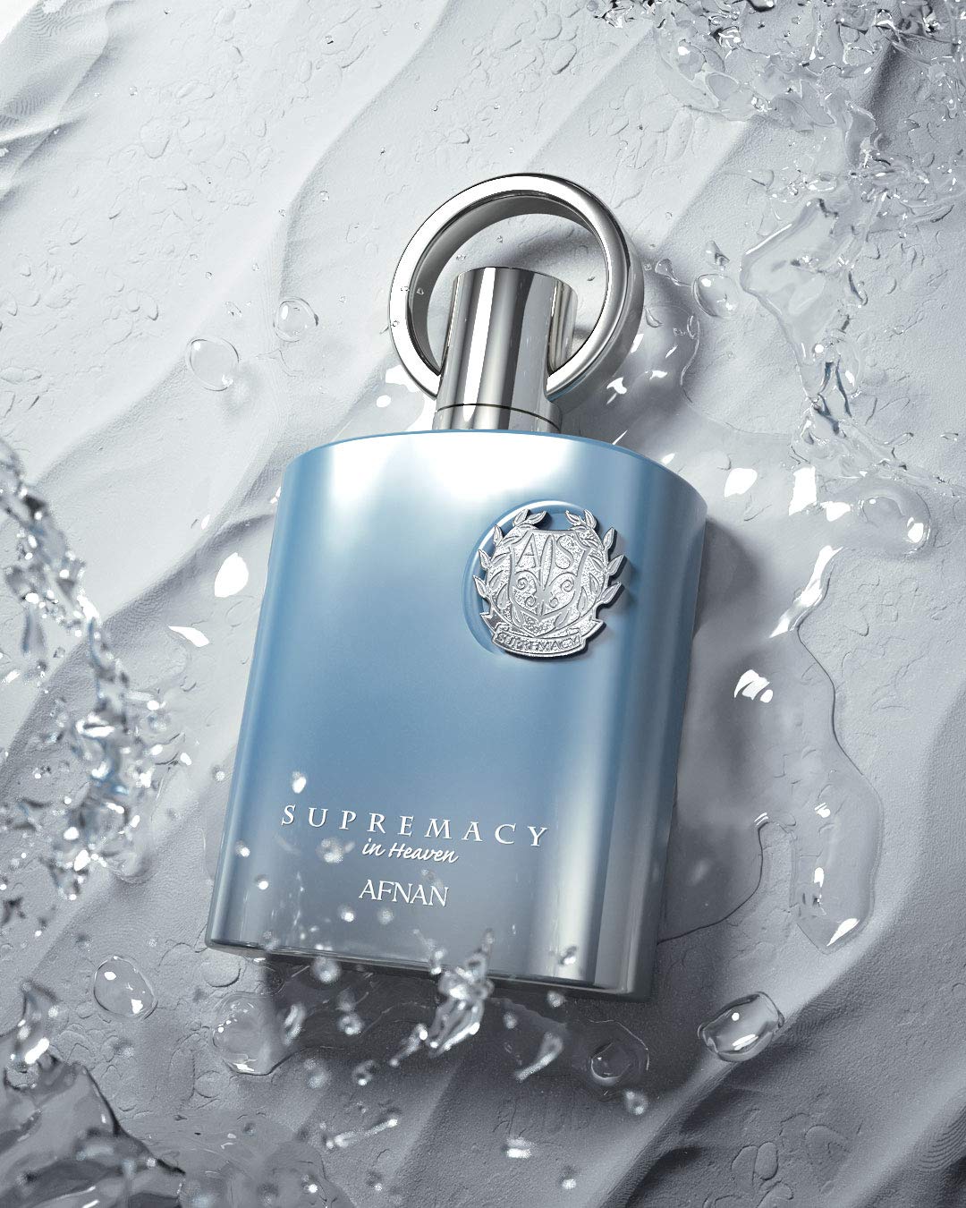 Afnan Supremacy In Heaven bottle with base notes reflection, lasting impression.