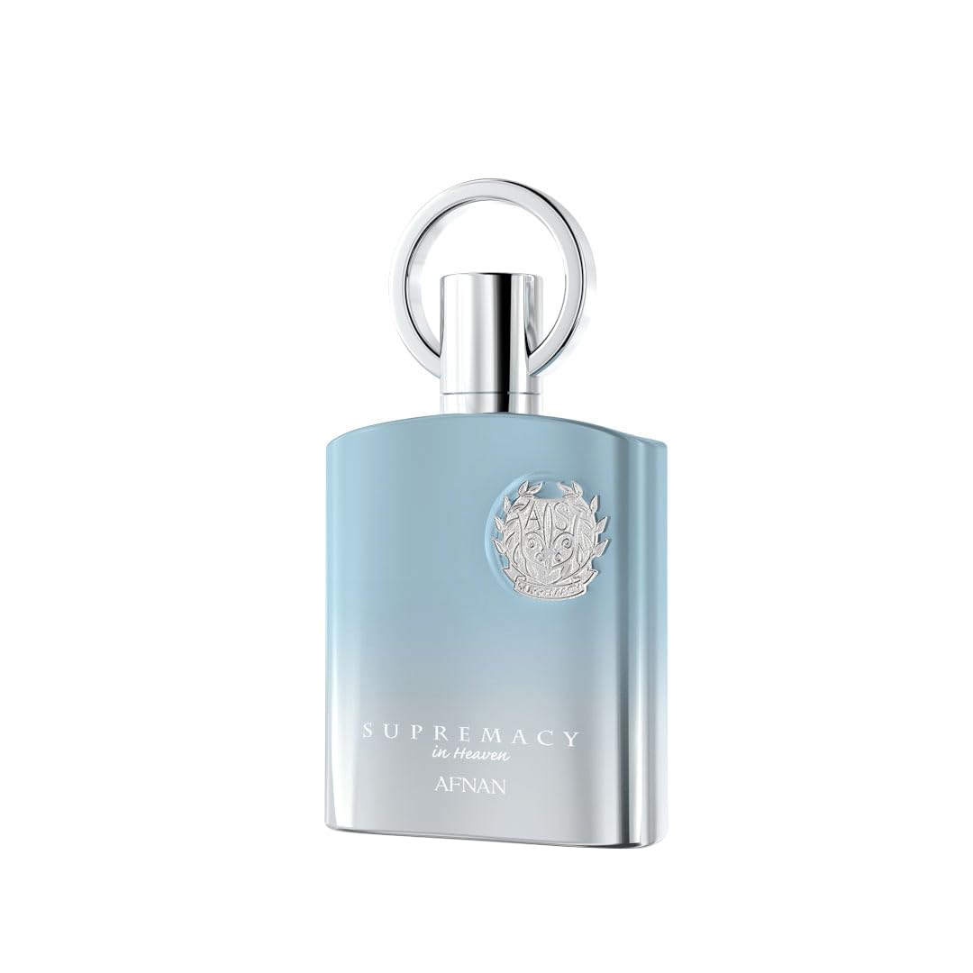 Afnan Supremacy In Heaven packaging close-up, elegant design signals luxury.