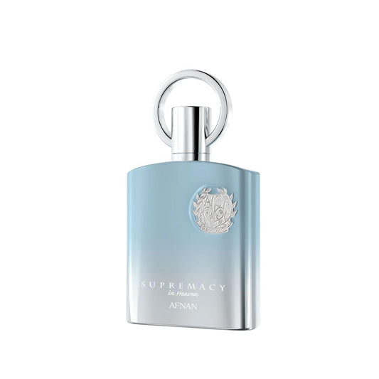 Afnan Supremacy In Heaven packaging close-up, elegant design signals luxury.