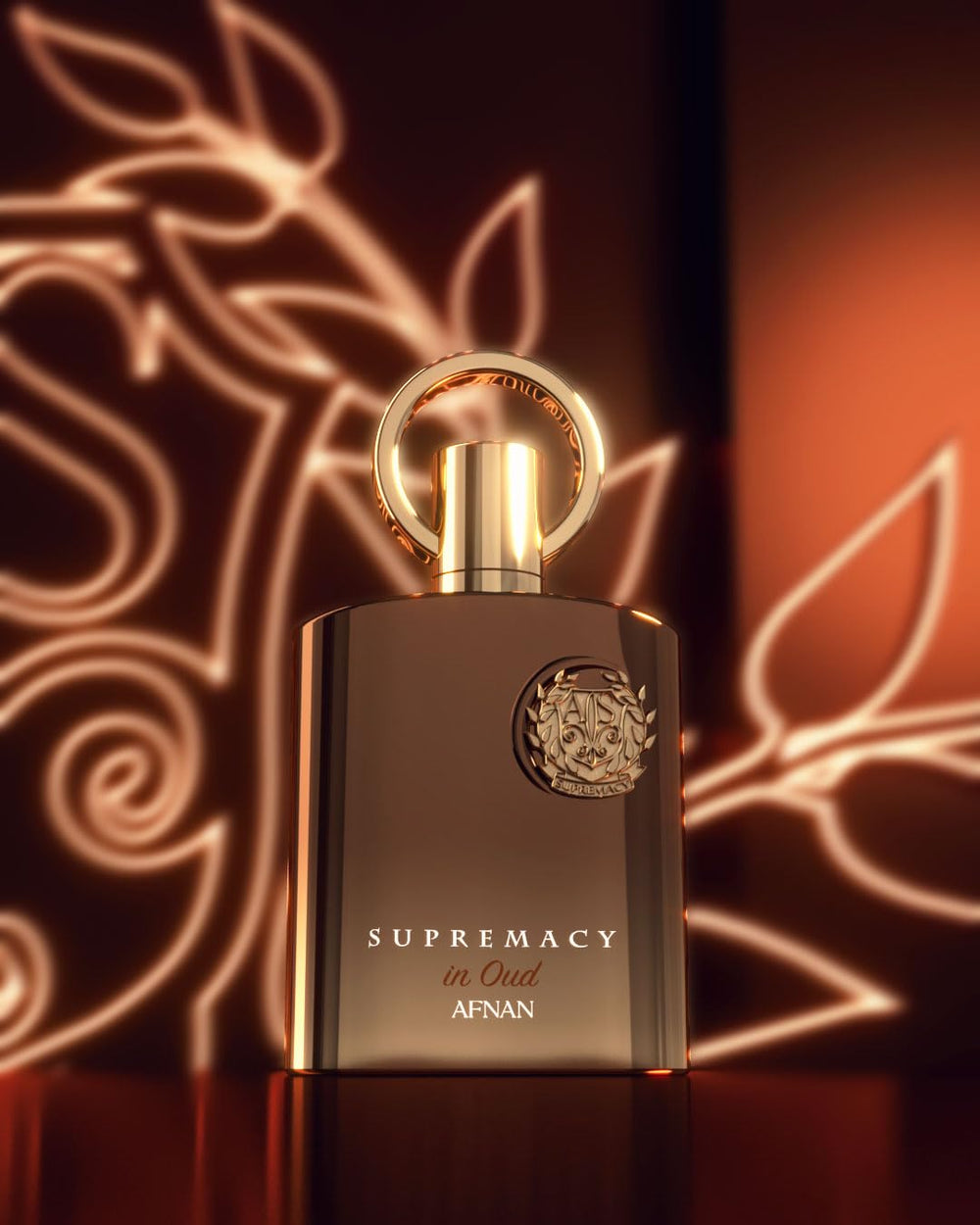 Afnan Supremacy in Oud label close-up, conveys authenticity and premium scent.