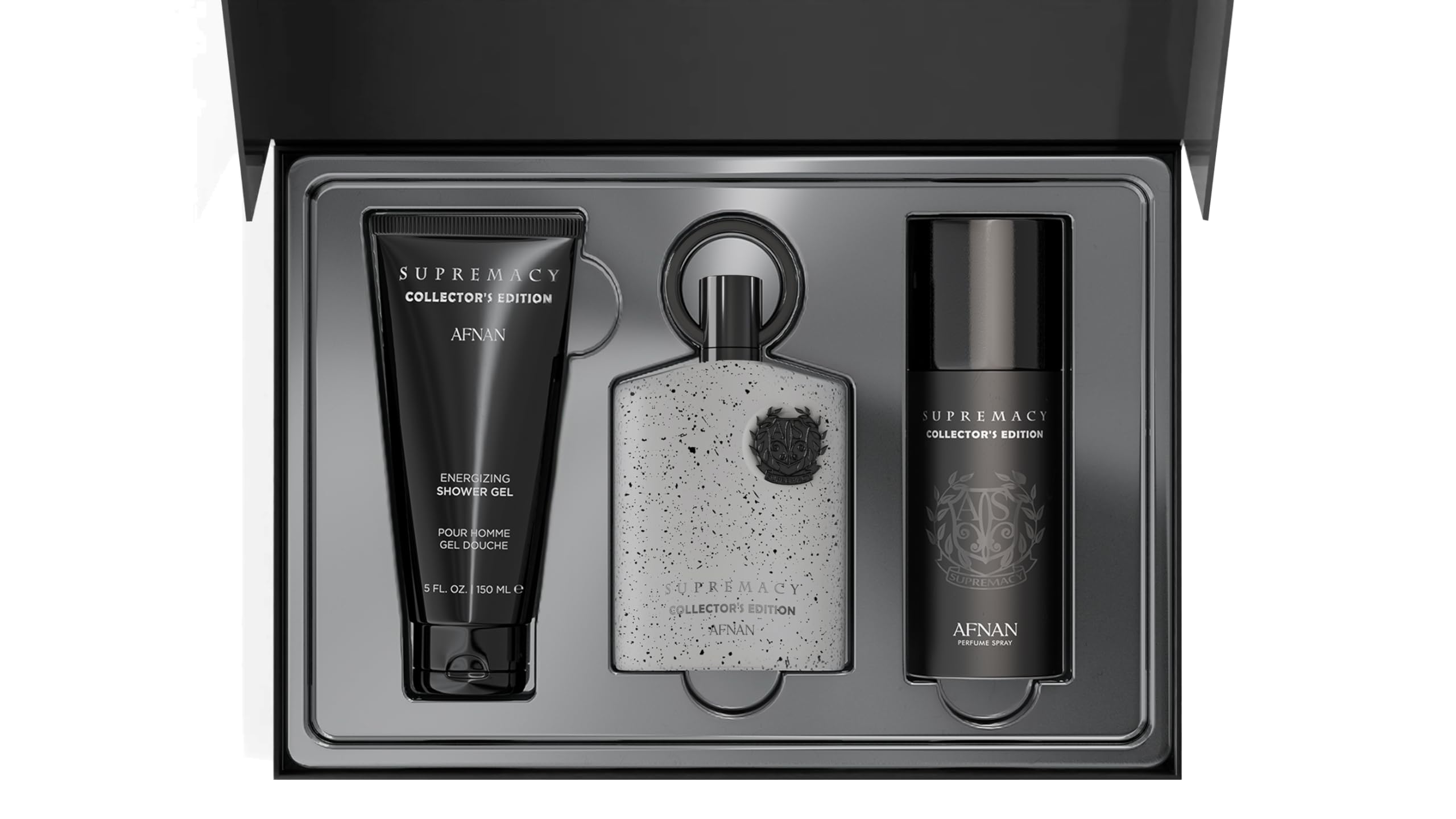 Afnan Supremacy shower gel bottle provides refreshing cleanse with fragrance.