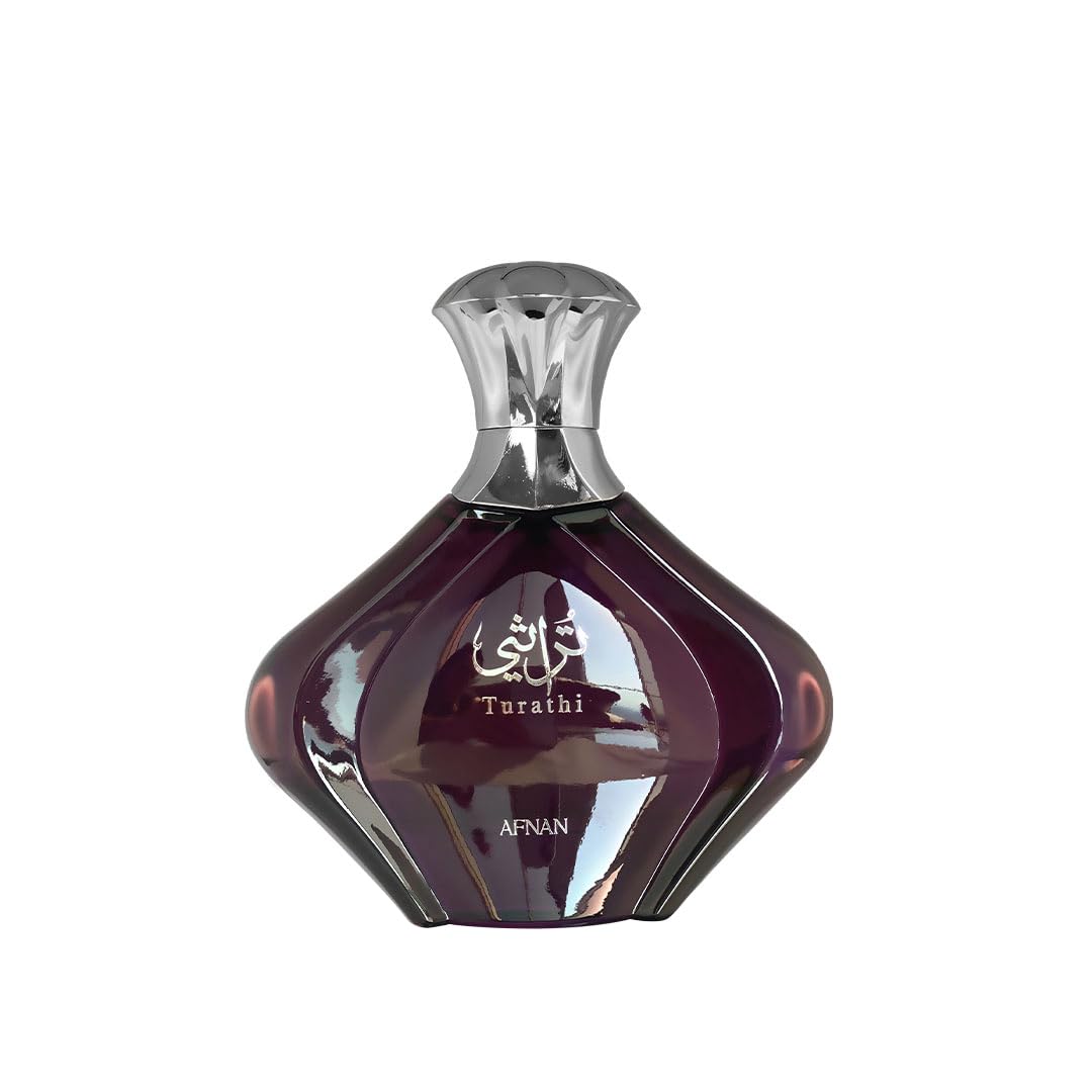 Afnan Turathi Purple bottle on a vanity, ideal for elegant evenings.