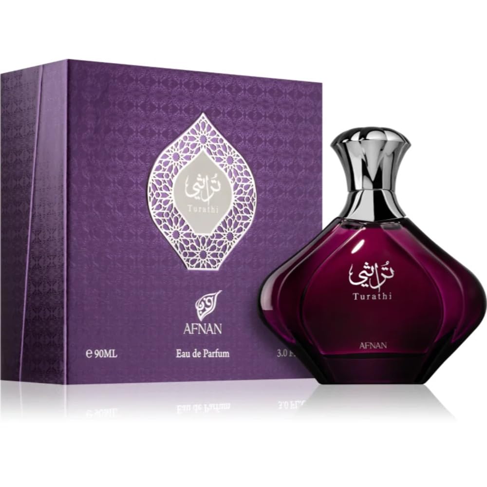 Afnan Turathi Purple packaging box, luxurious presentation for gifting.