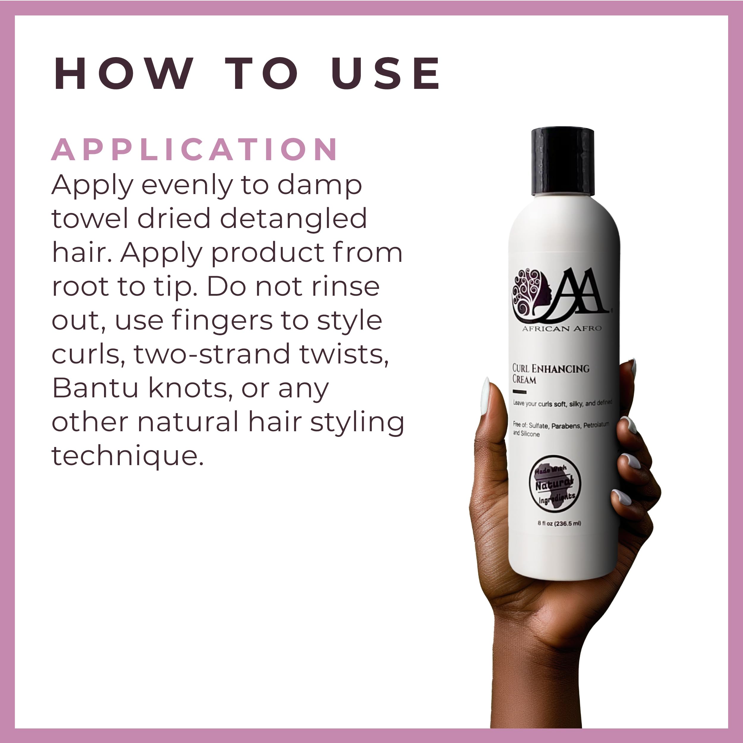 African Afro AA Curl Enhancing Cream cruelty-free label on packaging.
