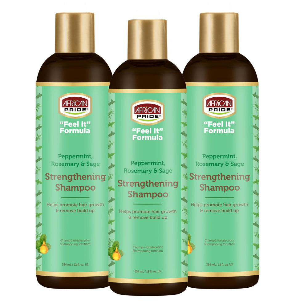 African Pride Feel It Formula Shampoo bottle for a refreshing scalp cleanse.