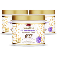 African Pride Moisture Miracle Curling Cream bottle highlighting smooth hold for defined curls.