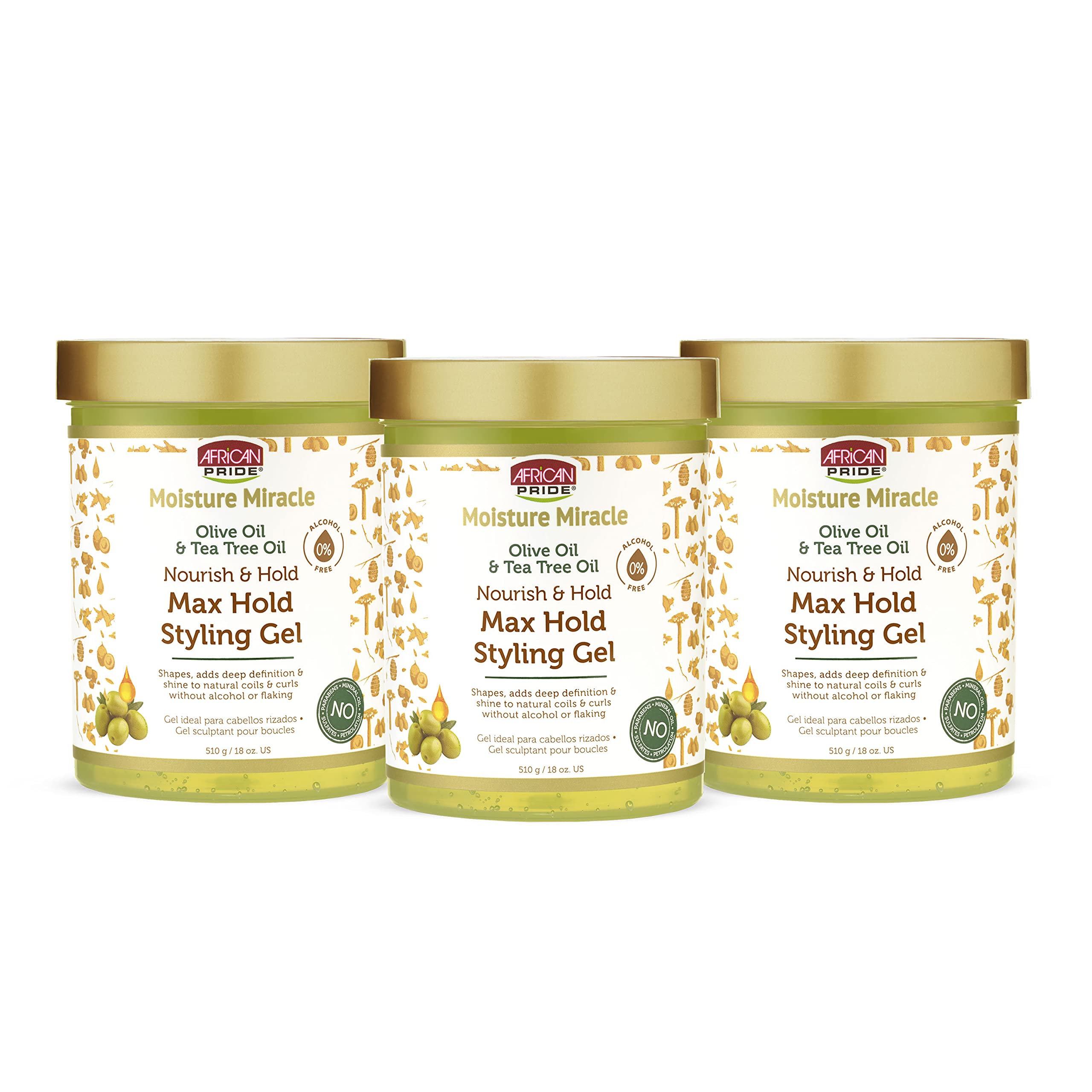 African Pride Moisture Miracle gel jar showing definition on curls