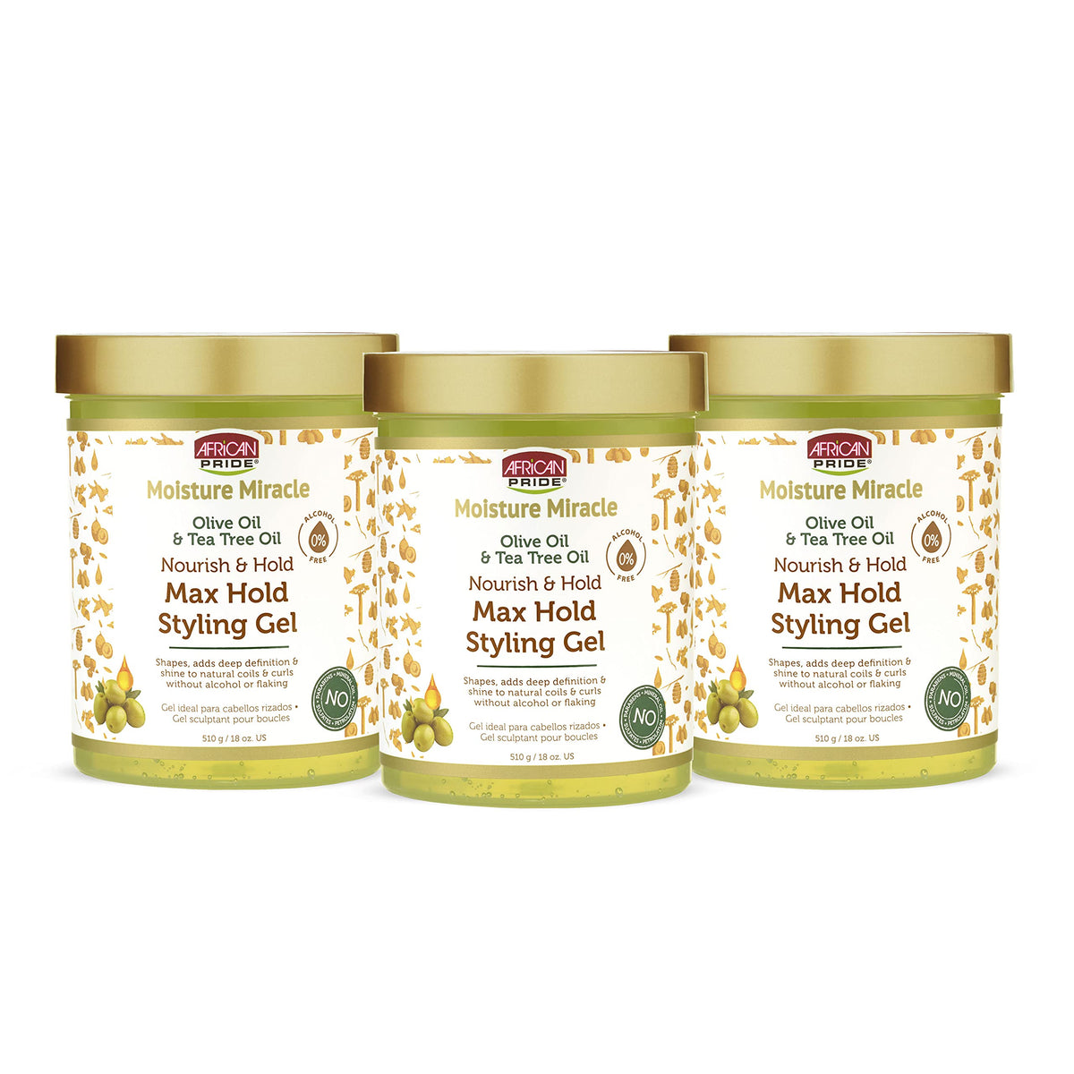 African Pride Moisture Miracle gel jar showing definition on curls