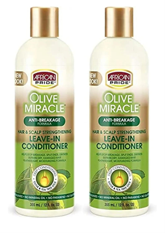 African Pride Olive Miracle Leave-In Bottle 12oz for detangling and moisture