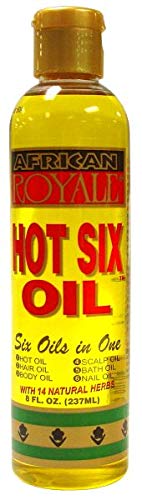 African Royale Hot Six Oil bottle and pack, ideal for refreshing scalp care routines.