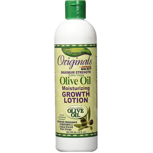 Africa's Best Originals olive oil growth lotion bottle, lightweight hydration for all hair types.