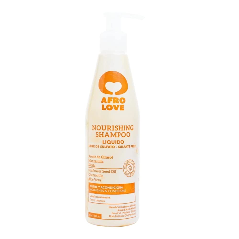 Afro Love Nourishing Shampoo lather shot shows soft curls and defined shine.