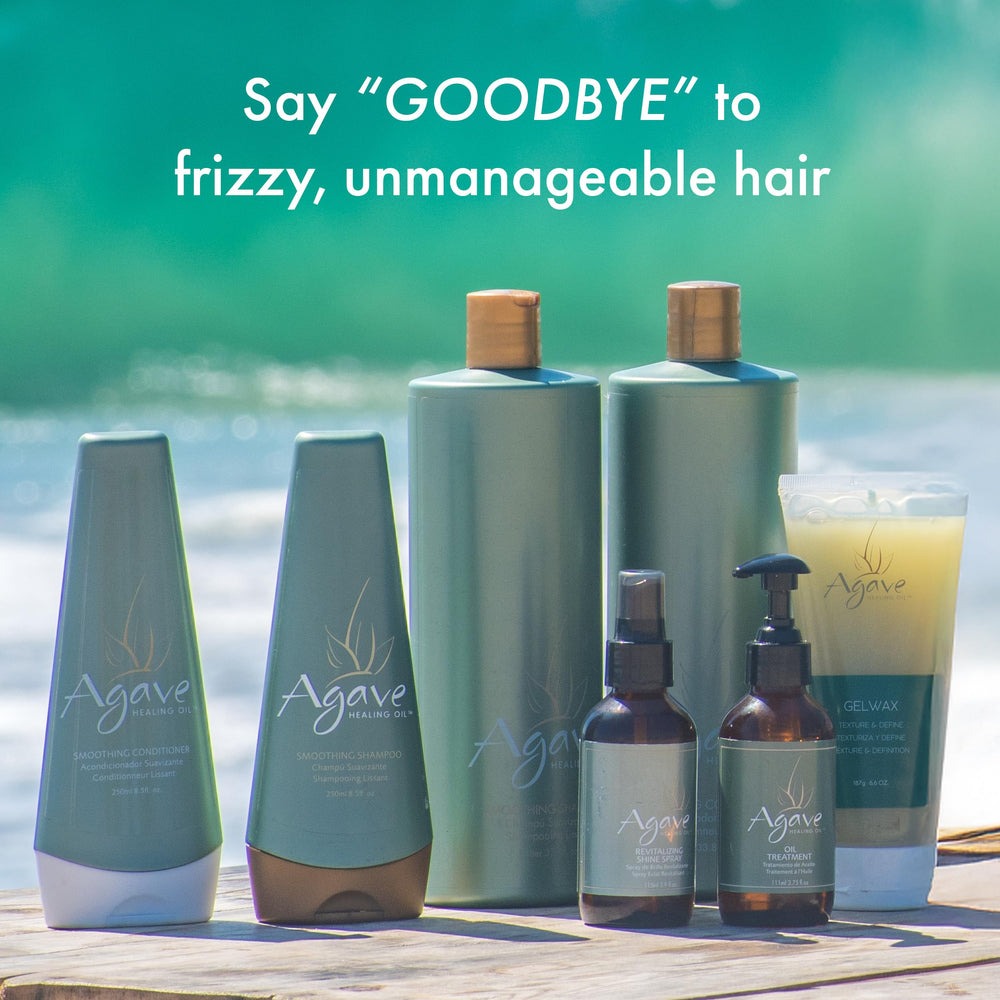 Agave Healing Oil agave smoothing shampoo shine boost on towel-dried hair.