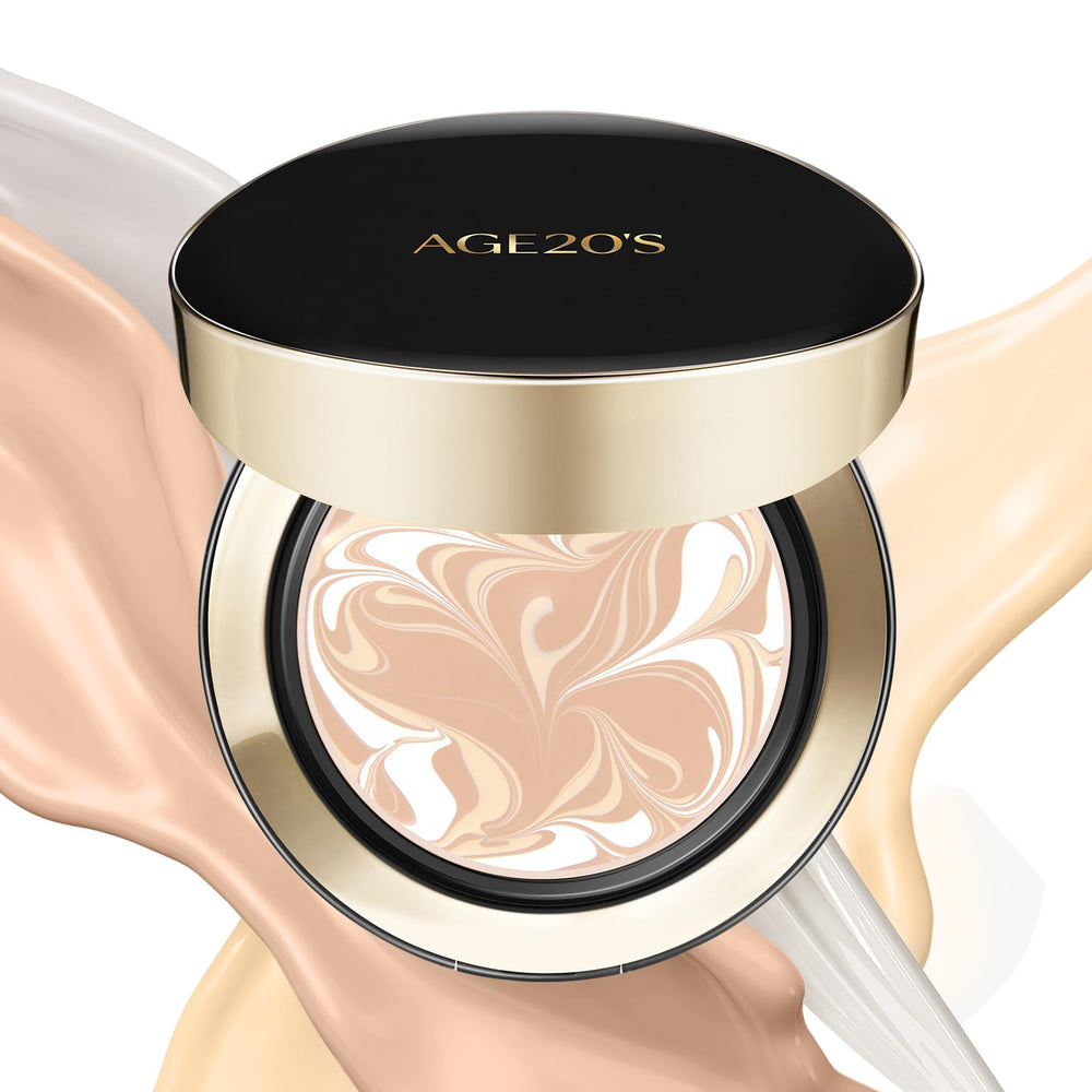 AGE 20's Signature Essence Pact SPF 50+ porcelain lid, portable sun protection and lightweight coverage.