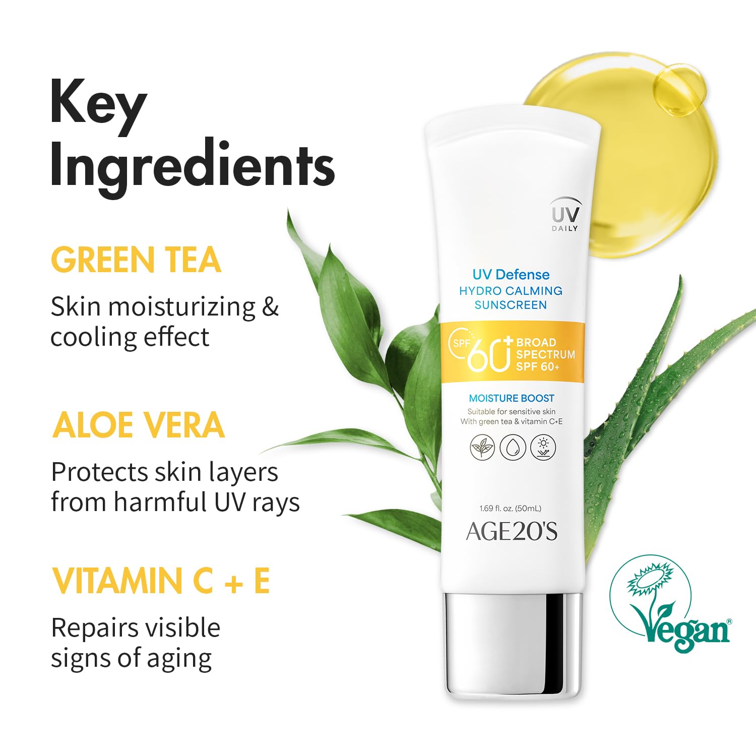 AGE 20's Hydro Calming sunscreen tube, creamy texture ideal as primer.
