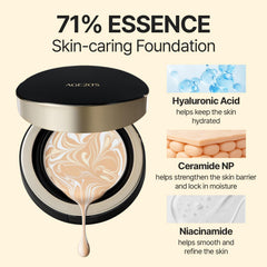 AGE 20's Signature Essence Pact dewy glow swatch capturing moist, luminous skin effect
