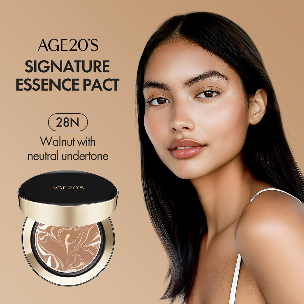 AGE 20's Signature Essence Pact SPF 50 sun protection swatch on skin.