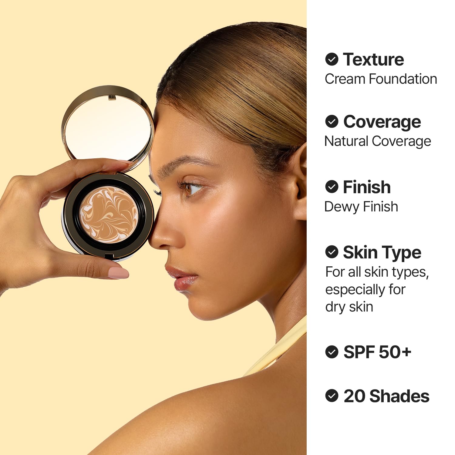 AGE 20's Signature Essence Pact SPF 50+ swatch demonstrating sun protection and even tone