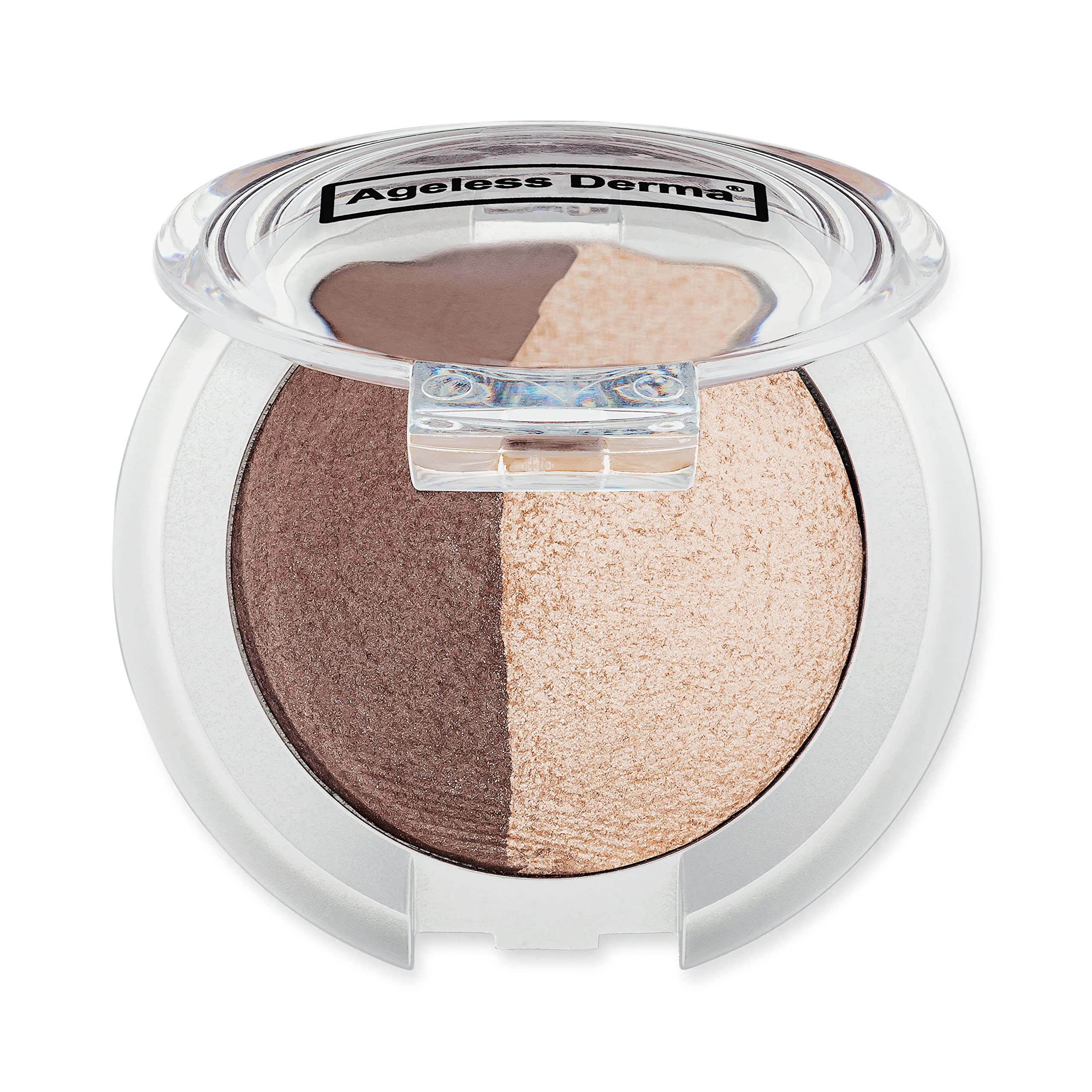 Ageless Derma Creamy Mineral Baked Eyeshadow Duo med-taupe compact for smooth, blendable color.
