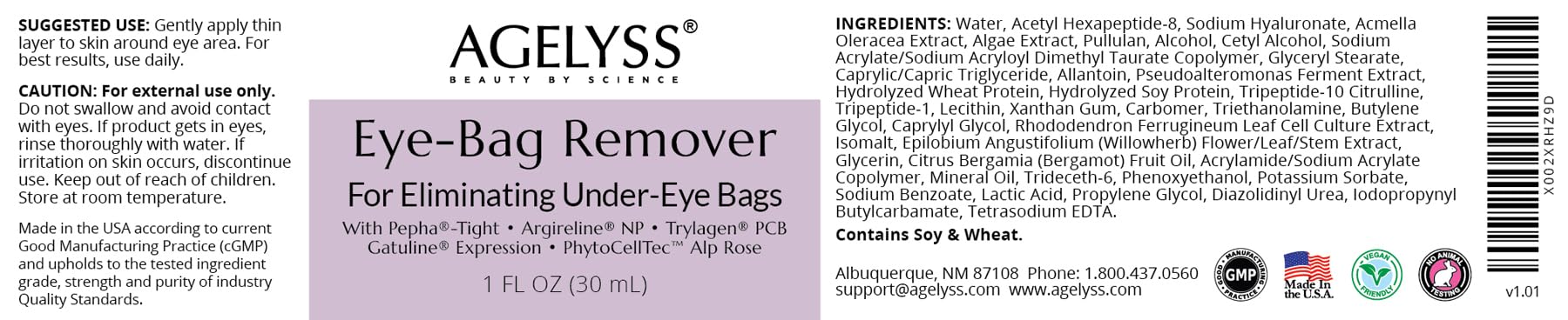 Agelyss Eye-Bag Cream displayed on a vanity for a morning skincare routine
