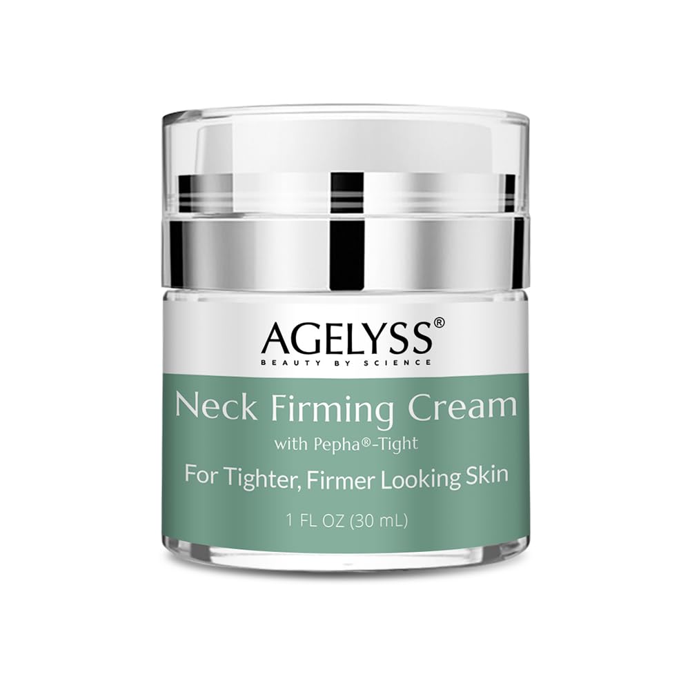 Agelyss Neck Firming Cream label close-up for premium hydration and routine skincare.