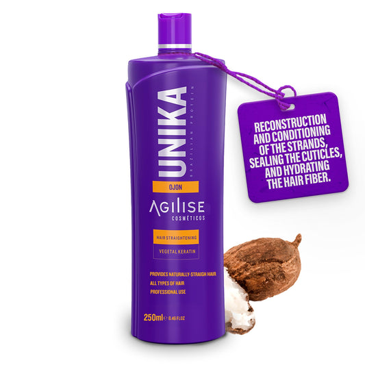 Agilise UNIKA keratin bottle ready for at-home smoothing and lasting shine