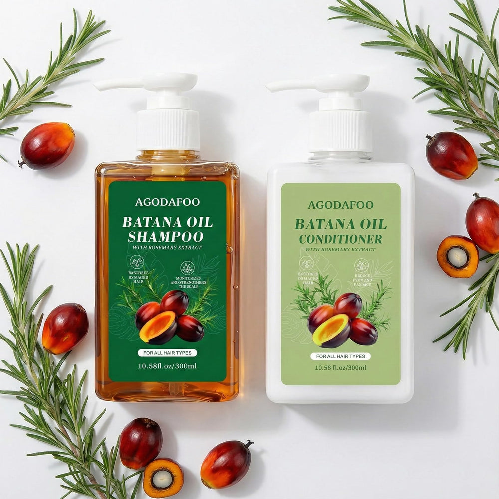 Agodafoo Batana Oil Conditioner bottle highlighting hair repair and moisture.