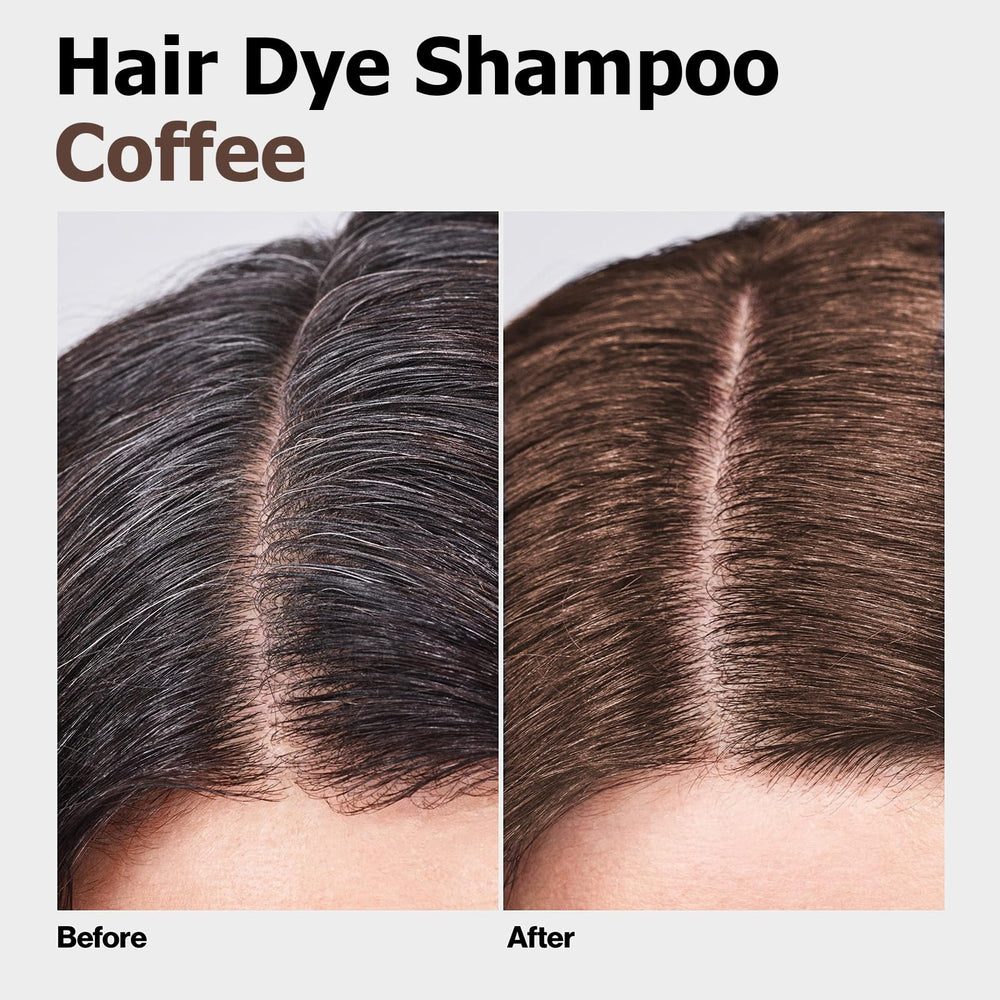 Agthyuve Coffee Hair Dye Shampoo bottle being applied to dry hair for easy color