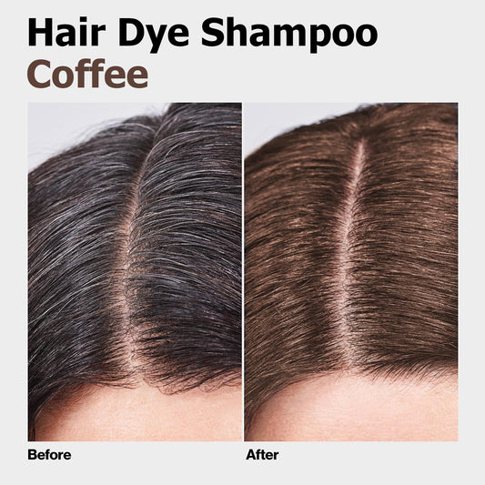 Agthyuve Coffee Hair Dye Shampoo bottle being applied to dry hair for easy color