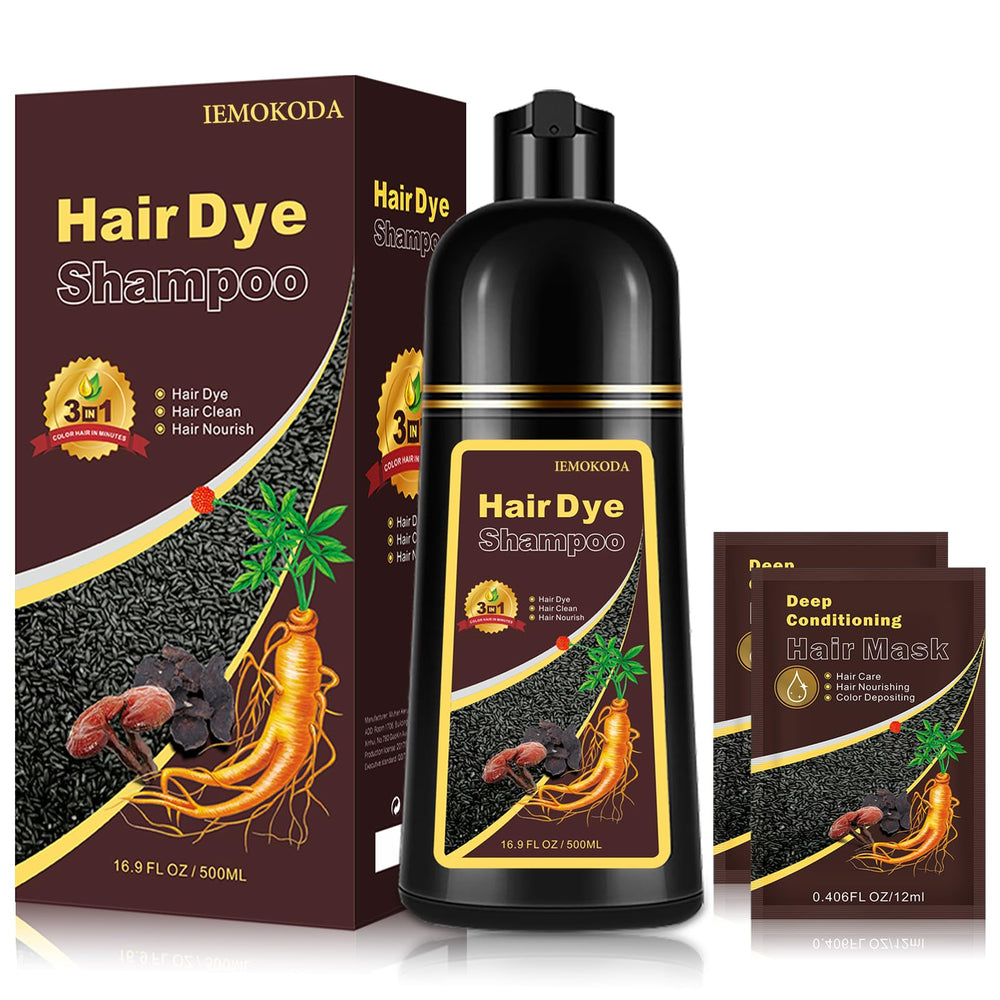 Agthyuve Hair Dye Shampoo packaging highlights a 3-in-1 formula for at-home use.