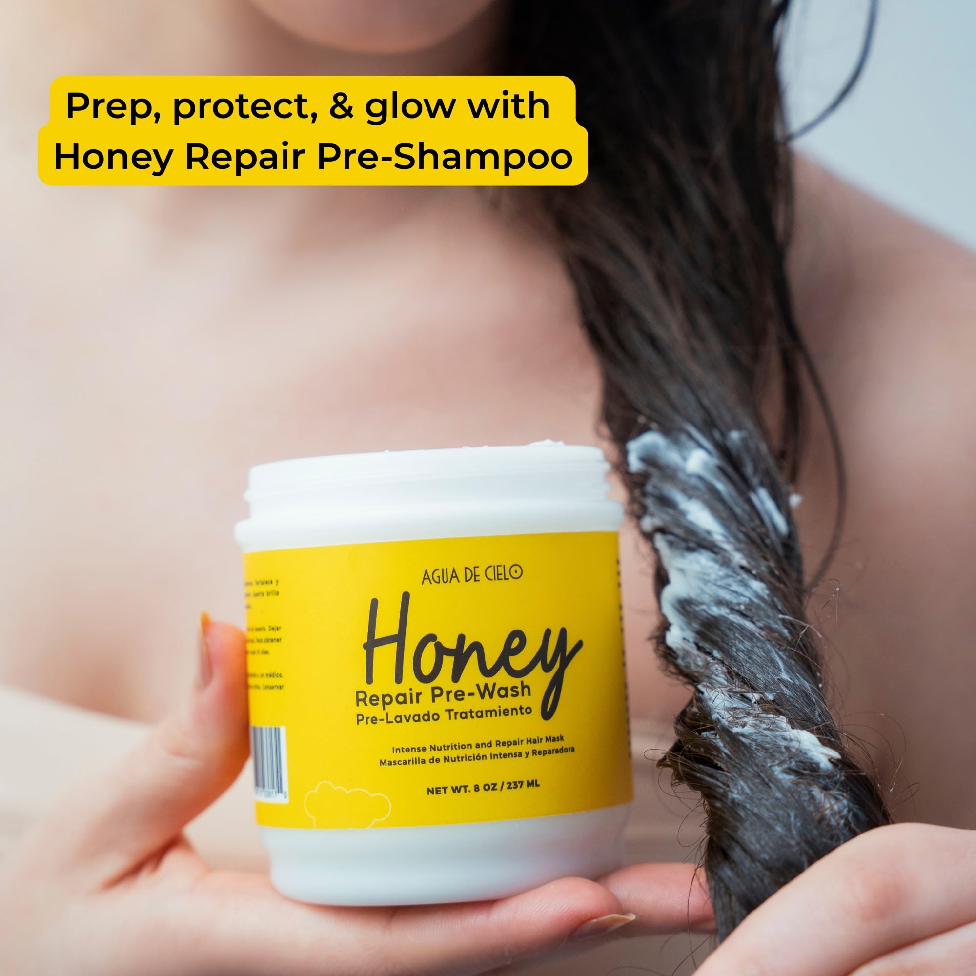 Hydrolyzed keratin focus in Agua de Cielo Honey Repair close-up