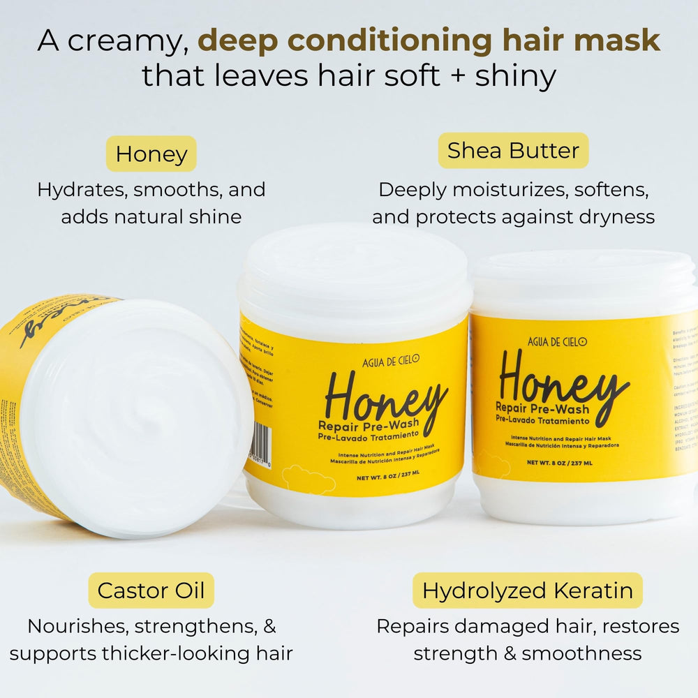 Keratin close-up in Agua de Cielo Honey Repair formula for bond support