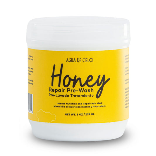 Agua de Cielo Honey Repair pre-shampoo bottle showing moisture protection before washing