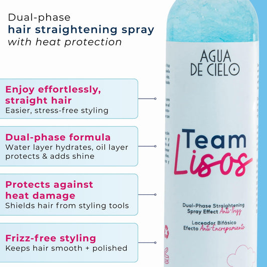 Agua de Cielo Team Lisos bottle contents mixing for hydrated, softer strands.