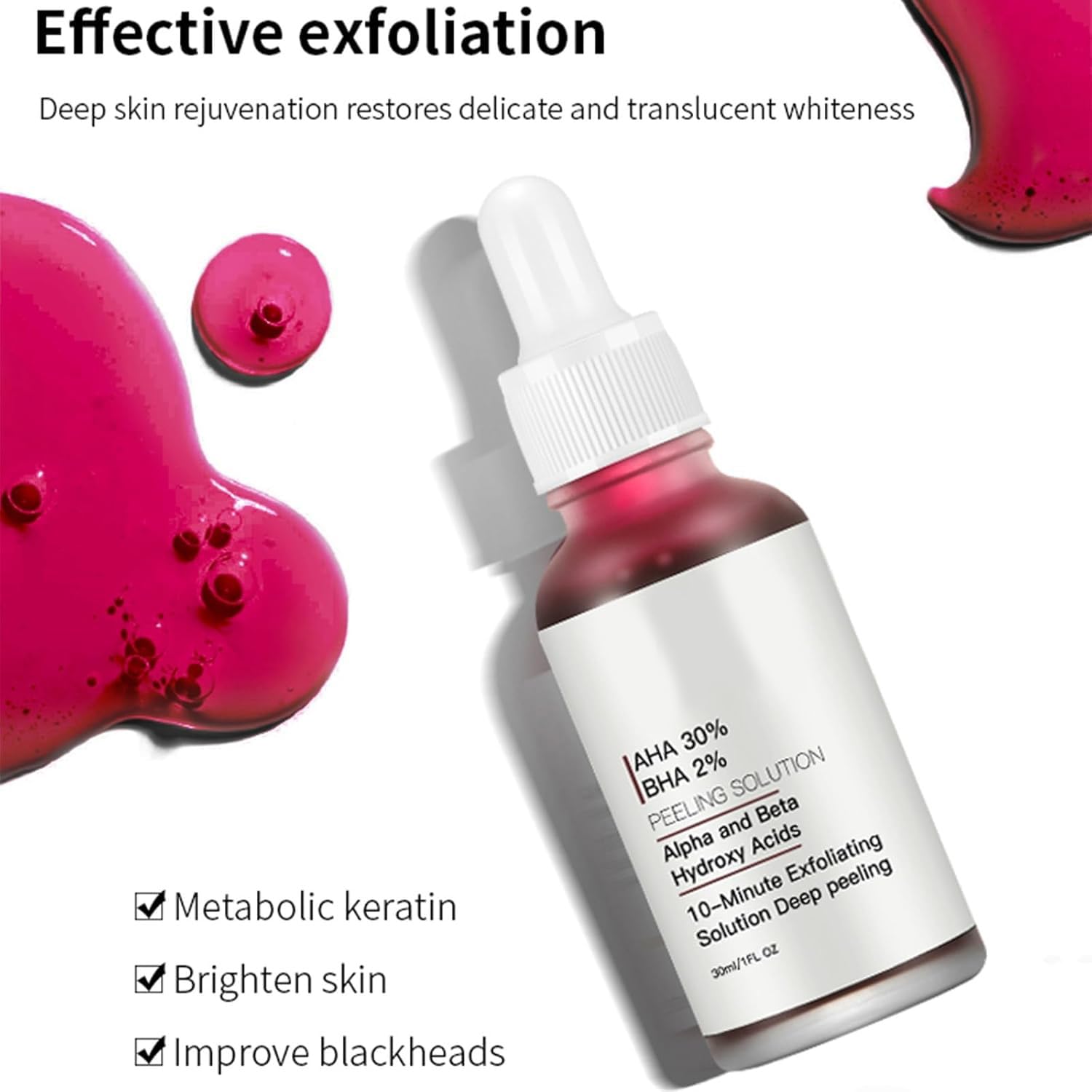 AHA 30% + BHA 2% peeling solution application showing step-by-step use