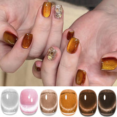 AHAMIOU cat eye gel polish kit in silver with magnetic shimmer.