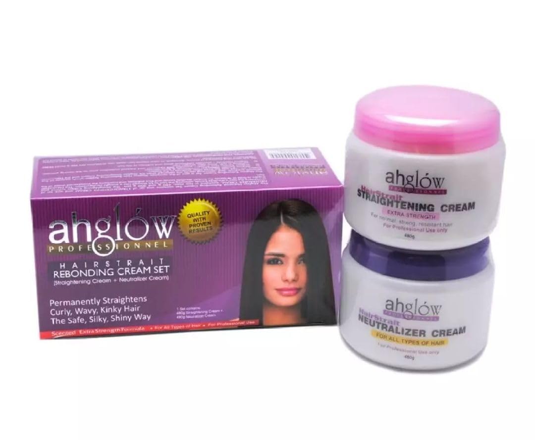 Ahglow XL hair straightening set box, premium home-use kit for smooth hair.