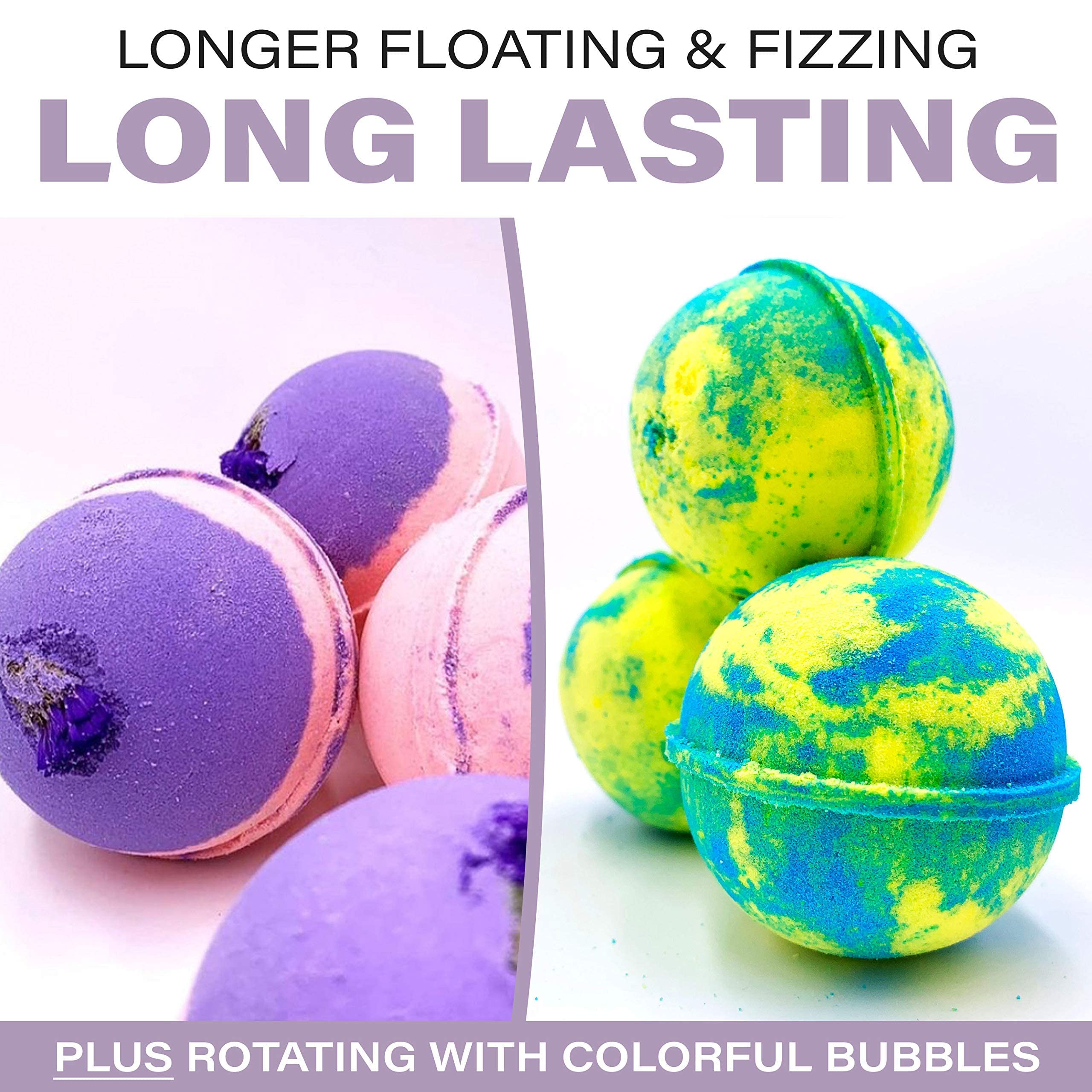 Ahila power of healing bath bombs fizz action illustrates long-lasting bubbles and color
