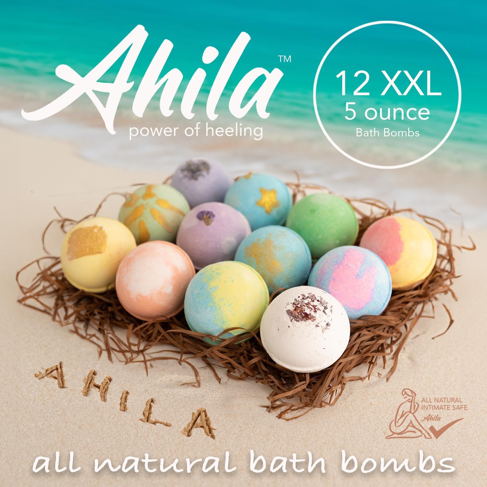 Ahila power of healing xxl bath bombs colors closeup highlighting vibrant hues and inviting fragrance