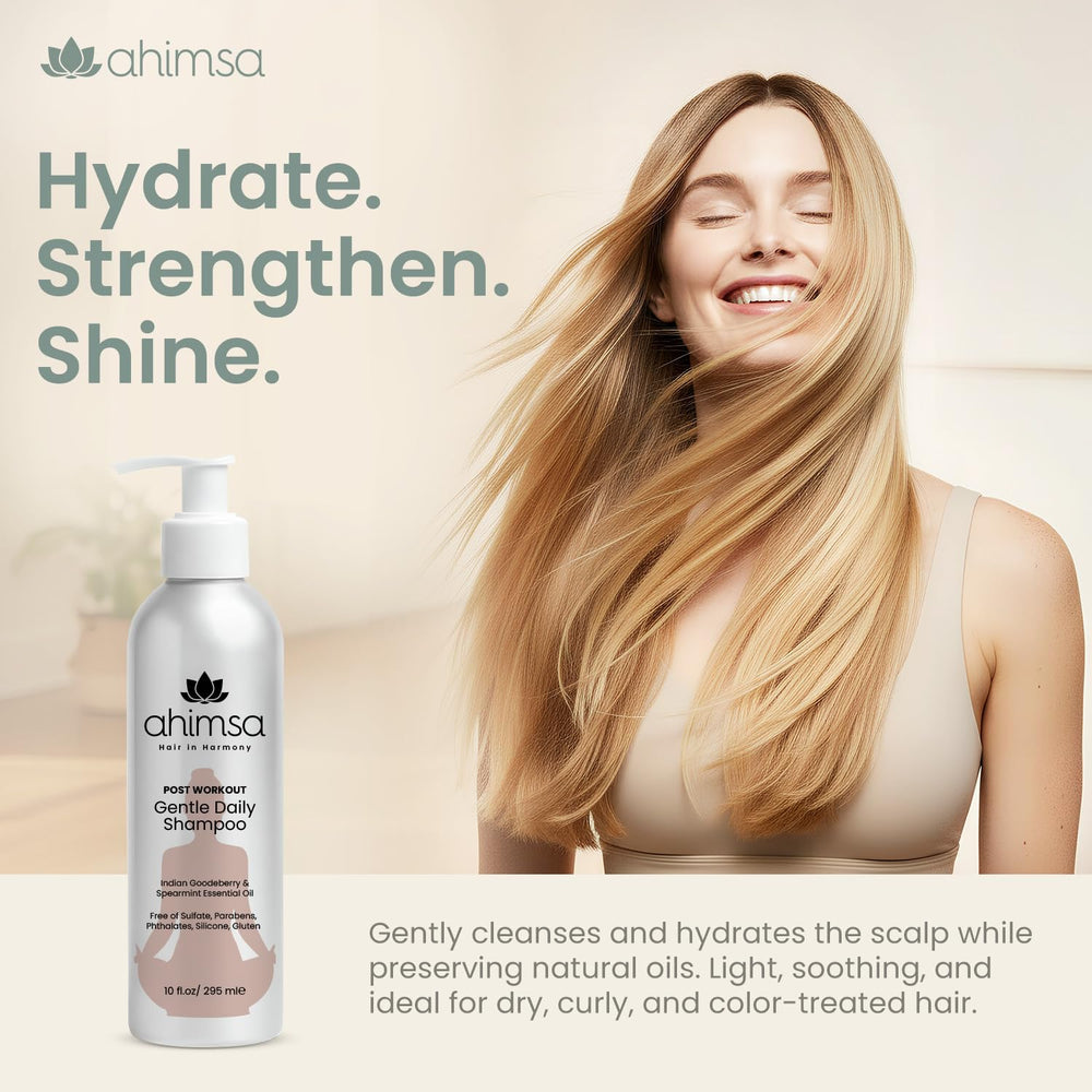 Amla enriched Ahimsa Gentle Daily Shampoo nourishes roots with natural ingredients