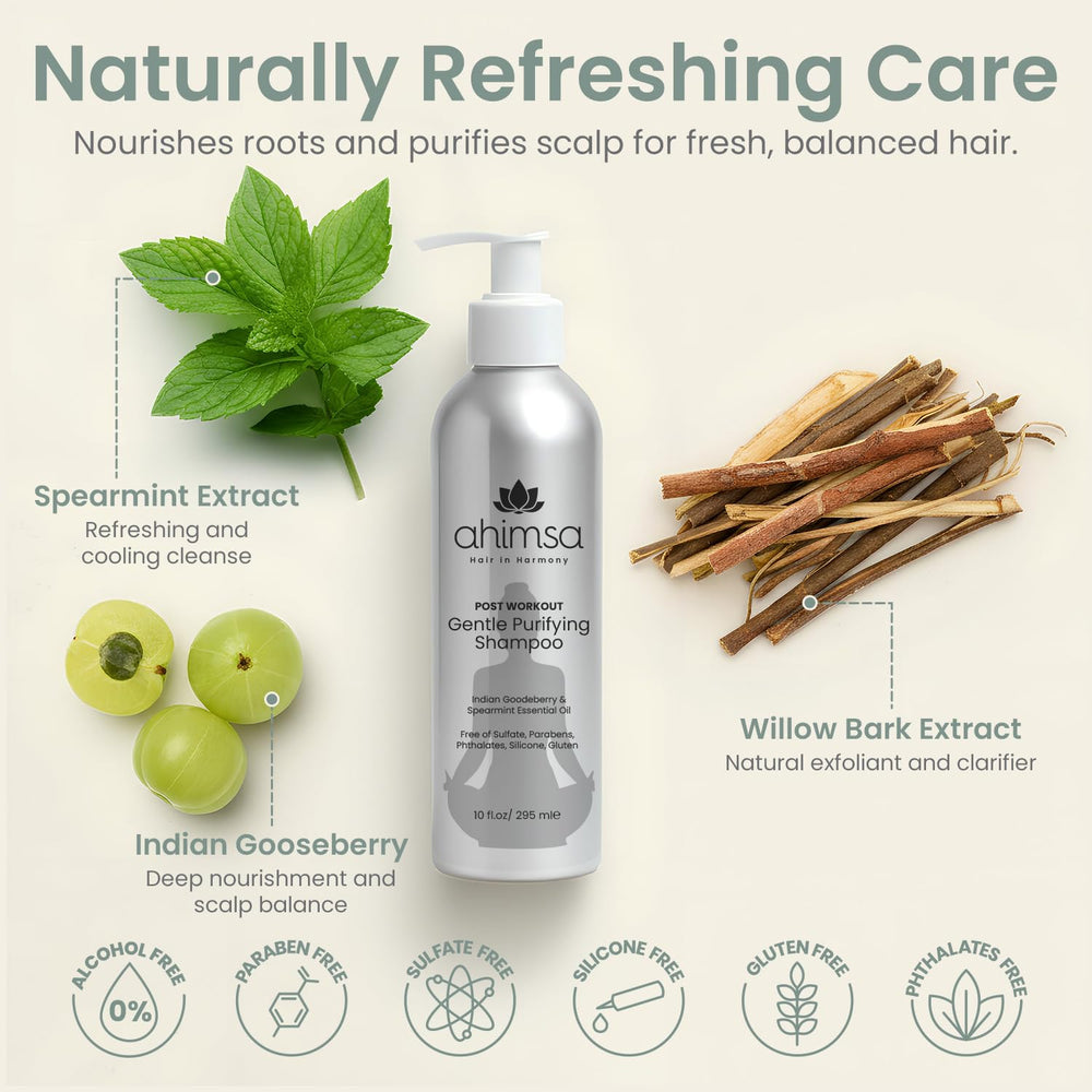 Ahimsa shampoo lather highlights a lightweight cleanse that removes buildup without heaviness.