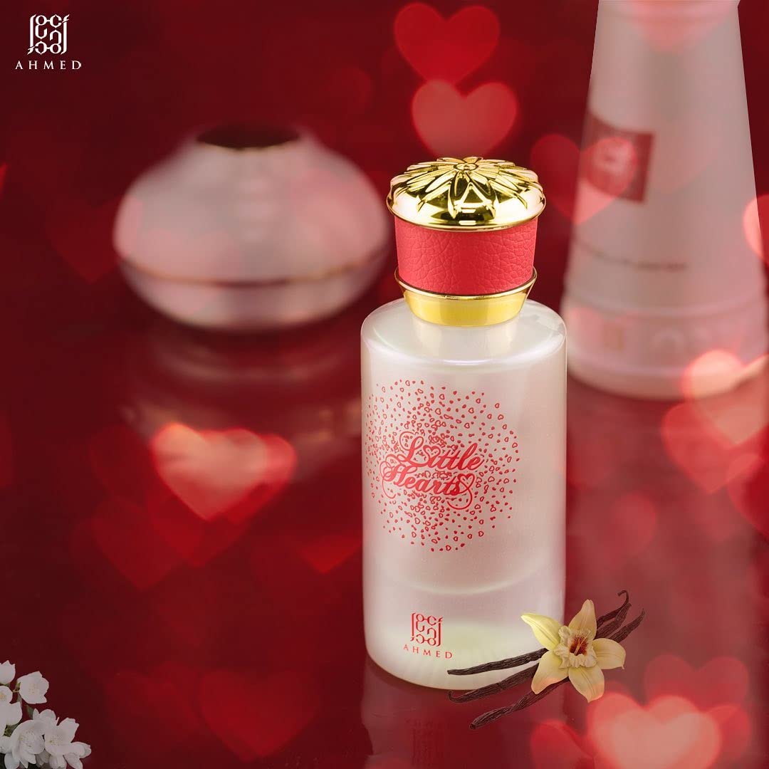 Ahmed Little Hearts EDP model applying fragrance on wrist