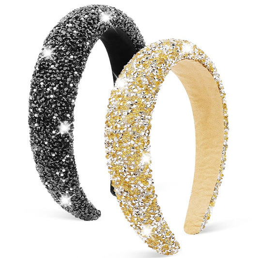 AHONEY rhinestone headband close-up showing pearls and sequins for glamorous evenings.