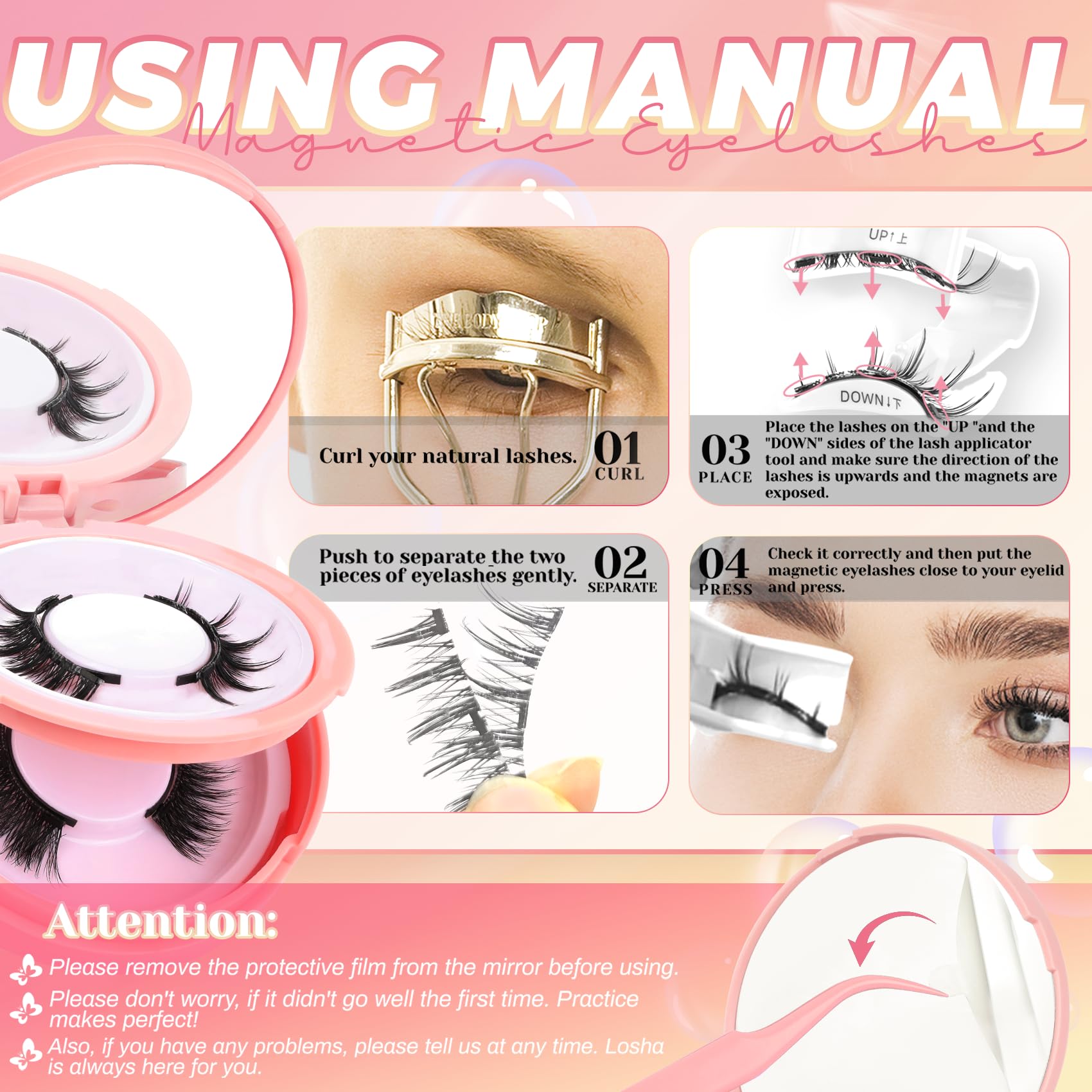 Instruction sheet for easy magnetic lash use by Ahrikiss