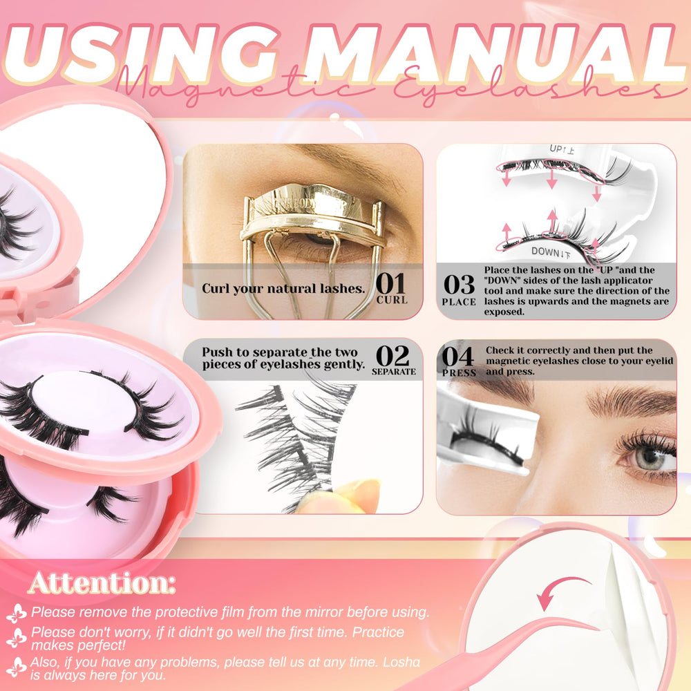 Ahrikiss instruction sheet guiding easy magnetic lash use.