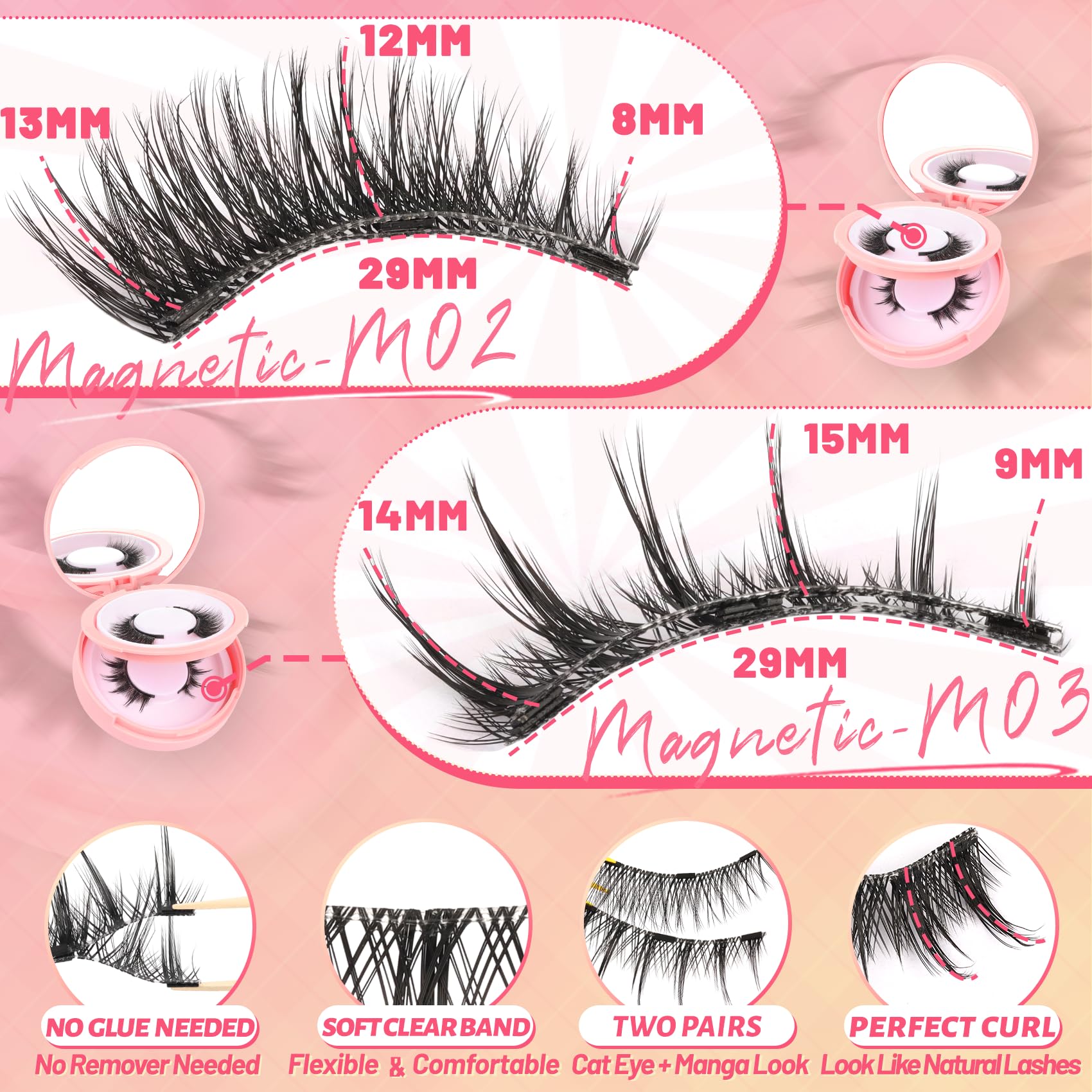 Ahrikiss magnetic eyelashes glue-free wear for easy days.