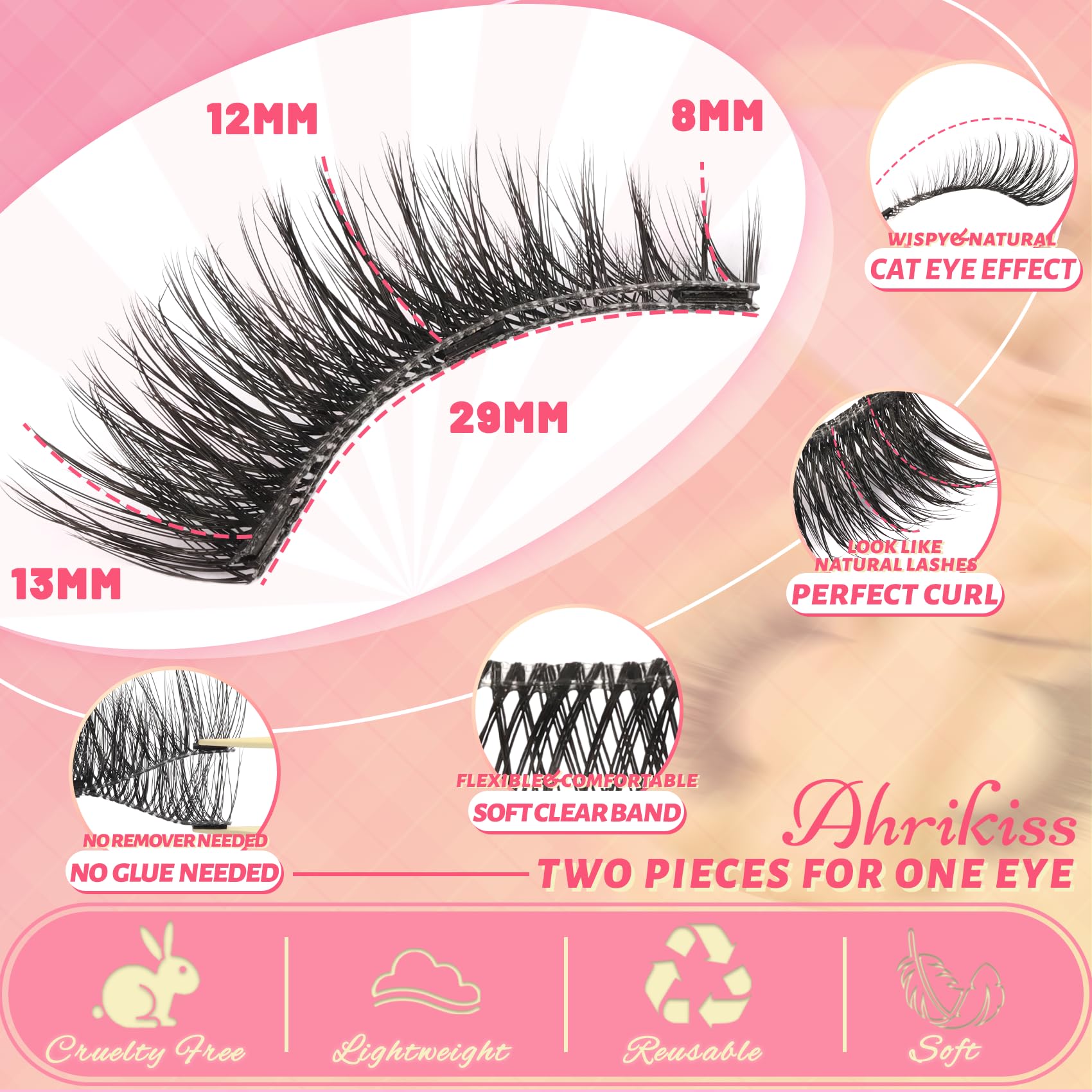 Ahrikiss natural cat-eye lashes for a subtle, dimensional look