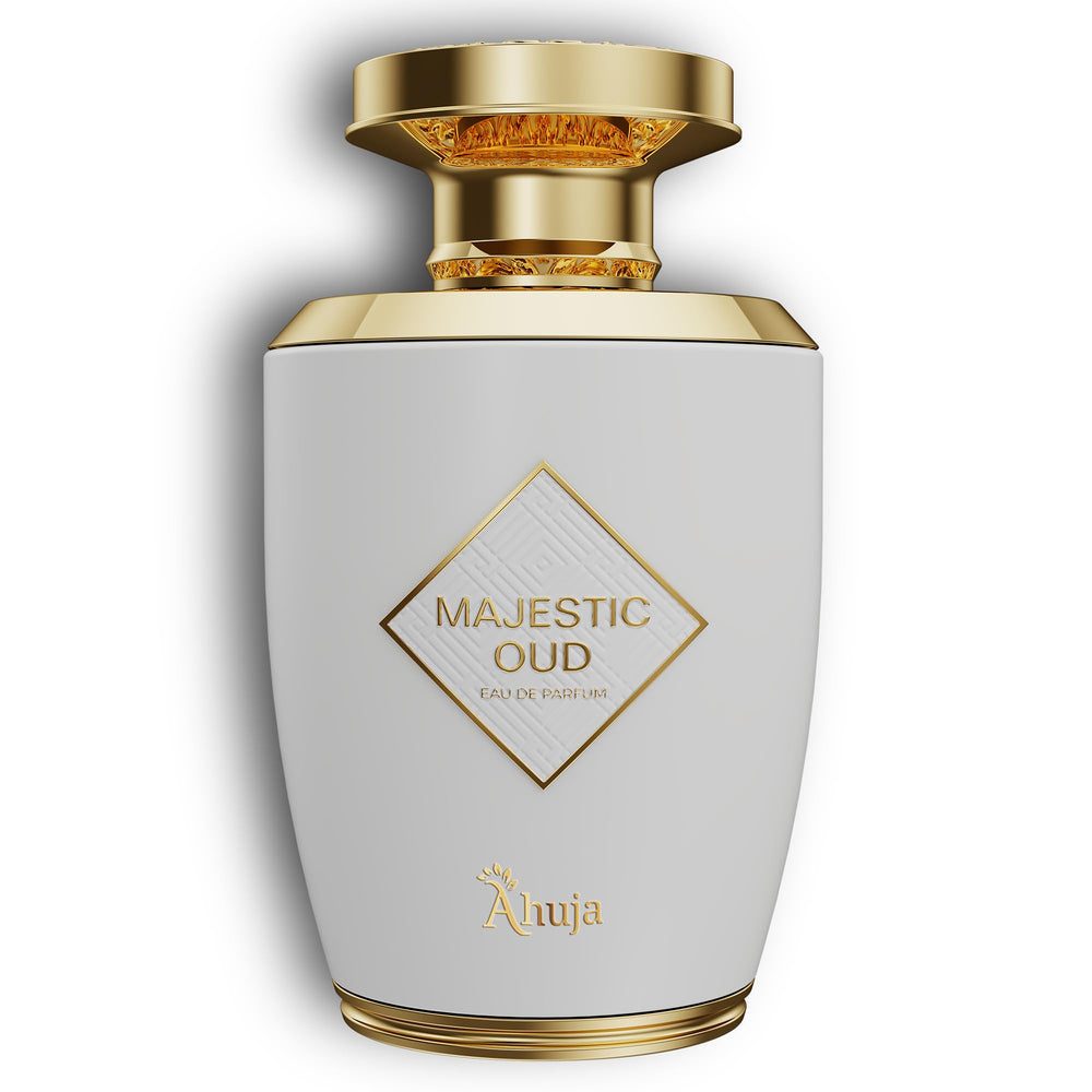 AHUJA Majestic Oud bottle front for everyday unisex elegance.
